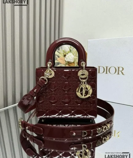Dior 1:1 Mirror Replica Patent Cannage Leather Small Lady Dior 20CM/7.9IN Christian Dior Replica Lady