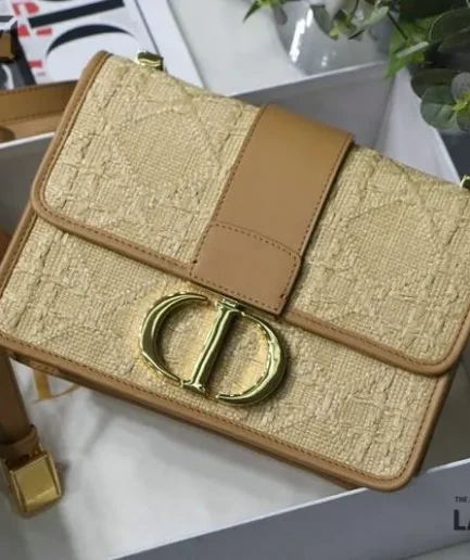 Dior 1:1 Mirror Replica Raffia 30 Montaigne Beige Calfskin Flap 24CM/9.4IN Christian Dior Replica 30 Montaigne