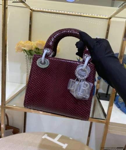 Dior 1:1 Mirror Replica Lizard Mini Ombre Lady Dior Bag 17CM/6.7IN Christian Dior Replica Lady