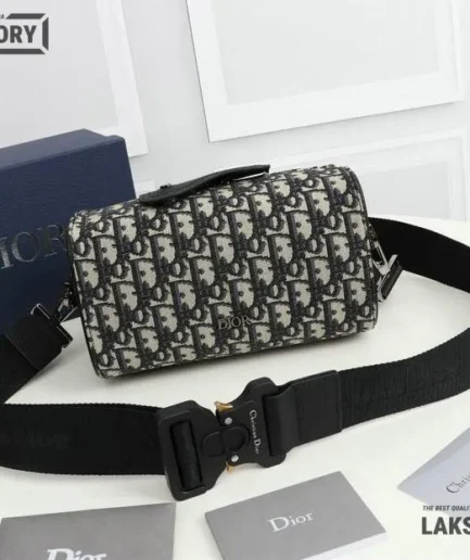 Dior 1:1 Mirror Replica Canvas Lingot 22 Oblique Crossbody Blue 22.5CM/8.9IN Christian Dior Other Styles