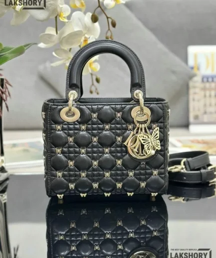 Dior 1:1 Mirror Replica Medium Lambskin Butterfly Lady Dior 20CM/7.9IN Christian Dior Replica Lady