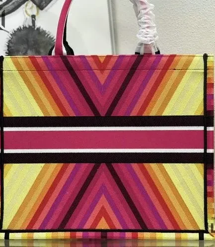 Dior 1:1 Mirror Replica Miss Dior Book Tote Multicolor Bayadère Embroidery Christian Dior Replica Book Totes
