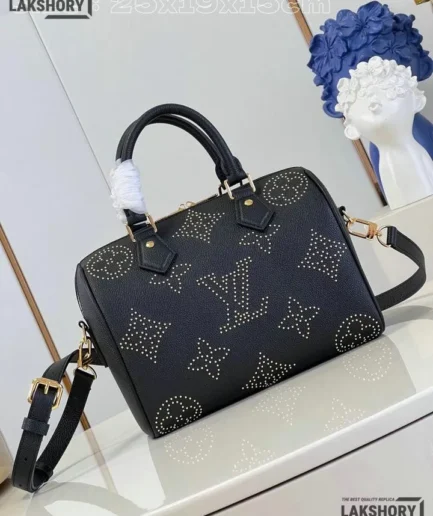 Louis Vuitton 1:1 Mirror Replica Speedy Bandoulire 25 Black Empreinte Leather 25CM/9.8IN Louis Vuitton Replica Speedy