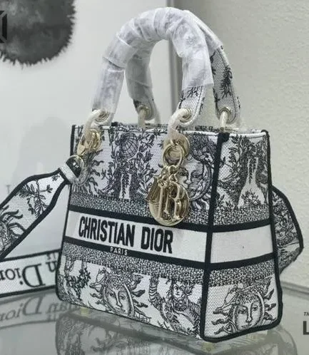 Dior 1:1 Mirror Replica Toile de Jouy Soleil Motif Lady D-Lite 24CM/9.4IN Christian Dior Replica Lady
