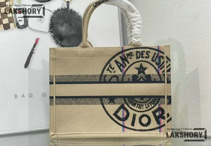 Dior 1:1 Mirror Replica Jute Embroidered Medium Book Tote Black Beige Christian Dior Replica Book Totes Dior 1:1 Mirror Replica Jute Embroidered Medium Book Tote Black Beige Christian Dior Replica Book Totes