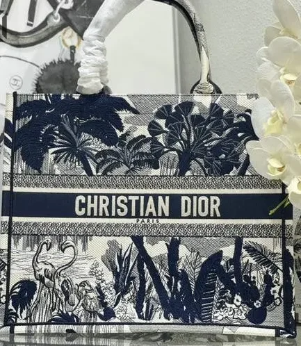 Dior 1:1 Mirror Replica Palm Tree Toile De Jouy Book Tote Blue Christian Dior Replica Book Totes