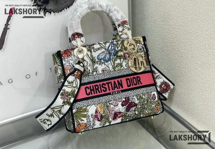 Dior 1:1 Mirror Replica Medium Lady D-Lite Embroidery Multicolor 24CM/9.4IN Christian Dior Replica Lady Dior 1:1 Mirror Replica Medium Lady D-Lite Embroidery Multicolor 24CM/9.4IN Christian Dior Replica Lady