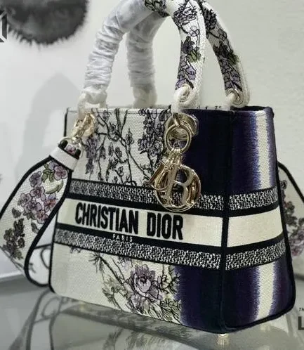 Dior 1:1 Mirror Replica Pivoine Lady D-lite Embroidery Multicolor 24CM/9.4IN Christian Dior Replica Lady