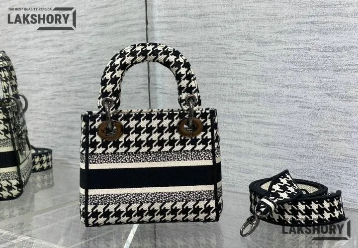Dior 1:1 Mirror Replica Houndstooth Embroidered Mini Lady D-Lite 17CM/6.7IN Christian Dior Replica Lady Dior 1:1 Mirror Replica Houndstooth Embroidered Mini Lady D-Lite 17CM/6.7IN Christian Dior Replica Lady