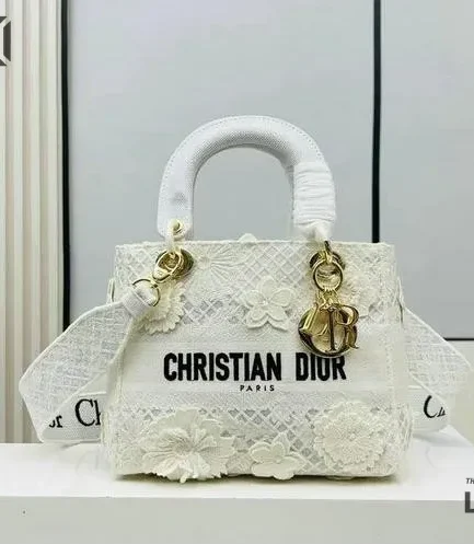 Dior 1:1 Mirror Replica Embroidery Macrame Lady D-Lite 24CM/9.4IN Christian Dior Replica Lady