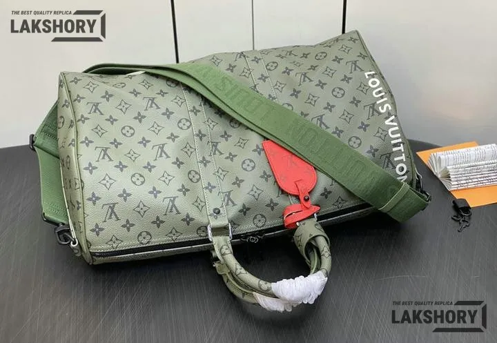 Louis Vuitton 1:1 Mirror Replica Keepall Bandouliere Khaki Green/Vermillion Red Louis Vuitton Replica Keepall Louis Vuitton 1:1 Mirror Replica Keepall Bandouliere Khaki Green/Vermillion Red Louis Vuitton Replica Keepall