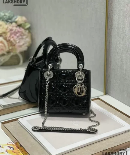 Dior 1:1 Mirror Replica Mini Calfskin Lady Dior Bag Patent 17CM/6.7IN Christian Dior Replica Lady