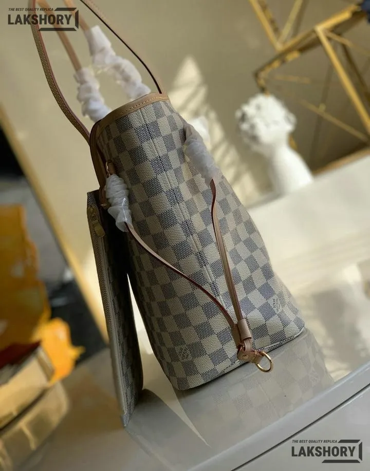Louis Vuitton 1:1 Mirror Replica Neverfull MM Damier Azur Medium Size Tote 32CM/12.6IN Louis Vuitton Replica Neverfull Louis Vuitton 1:1 Mirror Replica Neverfull MM Damier Azur Medium Size Tote 32CM/12.6IN Louis Vuitton Replica Neverfull