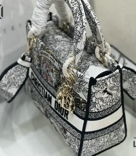 Dior 1:1 Mirror Replica Lady D-Lite Latte Multicolor Around the World 24CM/9.4IN Christian Dior Replica Lady