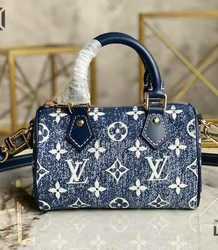 Louis Vuitton 1:1 Mirror Replica Denim Monogram Micro Speedy Bag Charm Bleu 16CM/6.3IN Louis Vuitton Replica Speedy