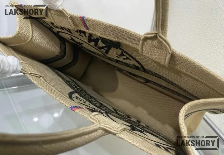 Dior 1:1 Mirror Replica Jute Embroidered Medium Book Tote Black Beige Christian Dior Replica Book Totes Dior 1:1 Mirror Replica Jute Embroidered Medium Book Tote Black Beige Christian Dior Replica Book Totes