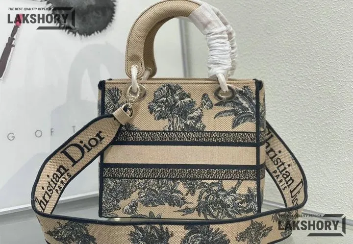 Dior 1:1 Mirror Replica Dioriviera Lady D-Lite Beige Toile de Jouy Palms 24CM/9.4IN Christian Dior Replica Lady Dior 1:1 Mirror Replica Dioriviera Lady D-Lite Beige Toile de Jouy Palms 24CM/9.4IN Christian Dior Replica Lady