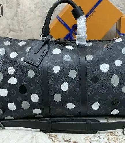 Louis Vuitton 1:1 Mirror Replica x Yayoi Kusama Keepall 45 Monogram Eclipse Black 45CM/17.7IN Louis Vuitton Replica Keepall