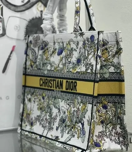Dior 1:1 Mirror Replica Book Tote Chardons Motif Latte Yellow Multicolor Christian Dior Replica Book Totes
