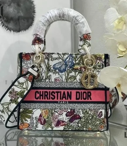 Dior 1:1 Mirror Replica Medium Lady D-Lite Embroidery Multicolor 24CM/9.4IN Christian Dior Replica Lady
