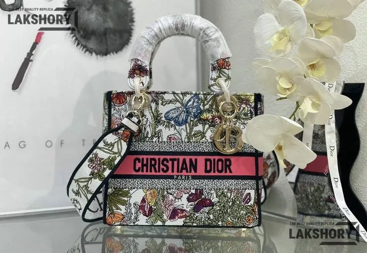 Dior 1:1 Mirror Replica Medium Lady D-Lite Embroidery Multicolor 24CM/9.4IN Christian Dior Replica Lady Dior 1:1 Mirror Replica Medium Lady D-Lite Embroidery Multicolor 24CM/9.4IN Christian Dior Replica Lady