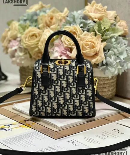 Dior 1:1 Mirror Replica Mini 2WAY Boston Beige Navy 20CM/7.9IN Christian Dior Other Styles