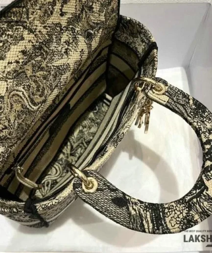 Dior 1:1 Mirror Replica Beige Toile de Jouy Embroidered Lady D-Lite 24CM/9.4IN Christian Dior Replica Lady