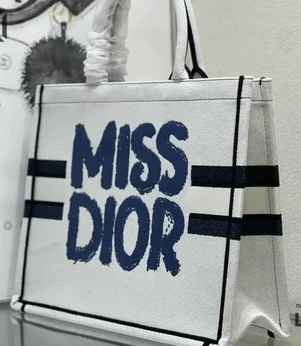 Dior 1:1 Mirror Replica White Embroidery Canvas Miss Graffiti Book Tote Christian Dior Replica Book Totes