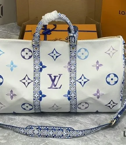 Louis Vuitton 1:1 Mirror Replica By The Pool Keepall 50 White/Blue Watercolor 50CM/19.7IN Louis Vuitton Replica Keepall