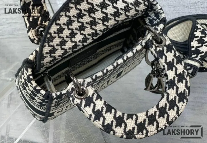 Dior 1:1 Mirror Replica Houndstooth Embroidered Mini Lady D-Lite 17CM/6.7IN Christian Dior Replica Lady Dior 1:1 Mirror Replica Houndstooth Embroidered Mini Lady D-Lite 17CM/6.7IN Christian Dior Replica Lady