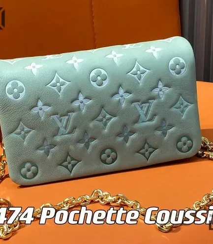Louis Vuitton 1:1 Mirror Replica Lambskin Embossed Monogram Pochette Coussin Green 20CM/7.9IN Louis Vuitton Replica Coussin