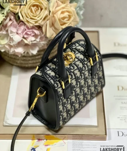 Dior 1:1 Mirror Replica Mini 2WAY Boston Beige Navy 20CM/7.9IN Christian Dior Other Styles