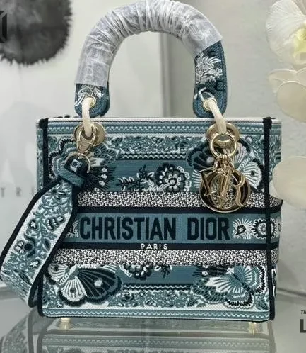 Dior 1:1 Mirror Replica Butterfly Bandana Print Lady D-Lite Blue 24CM/9.4IN Christian Dior Replica Lady