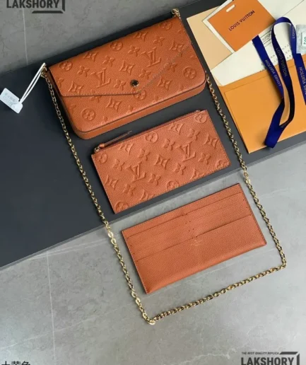Louis Vuitton 1:1 Mirror Replica Empreinte Pochette Felicie Chain Wallet Cognac 21CM/8.3IN Louis Vuitton Replica Pochette Accessories