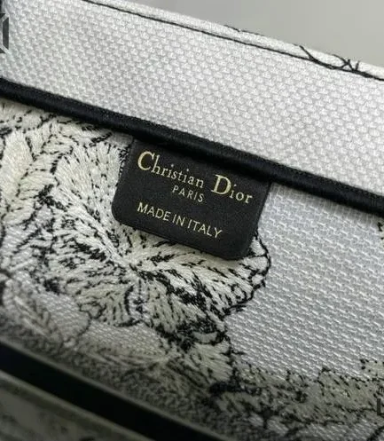 Dior 1:1 Mirror Replica Canvas Embroidered Toile De Jouy Book Tote Black Christian Dior Replica Book Totes