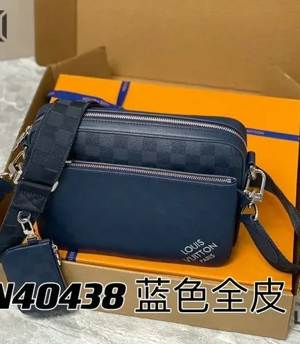Louis Vuitton 1:1 Mirror Replica Damier Graphite Infini 3D Trio Messenger Blue 25CM/9.8IN Louis Vuitton Replica Pochette Accessories