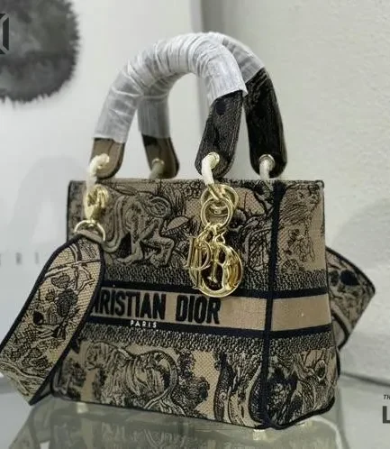 Dior 1:1 Mirror Replica Toile de Jouy Lady D-Lite Beige Mullticolor 24CM/9.4IN Christian Dior Replica Lady