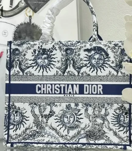 Dior 1:1 Mirror Replica Toile De Jouy Soleil Book Tote White & Blue Christian Dior Replica Book Totes