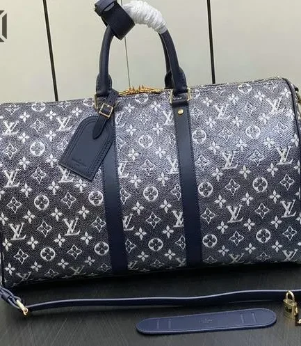 Louis Vuitton 1:1 Mirror Replica Keepall Bandoulire 45 Monogram Ink Blue 45CM/17.7IN Louis Vuitton Replica Keepall