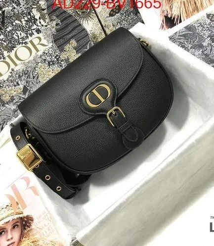 Dior 1:1 Mirror Replica Medium Black Grained Calfskin Bobby Flap 22CM/8.7IN Christian Dior Replica Bobby