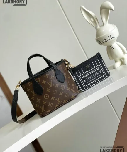 Louis Vuitton 1:1 Mirror Replica Neverfull BB Bandouliere Inside Out Leather Tote 24CM/9.4IN Louis Vuitton Replica Neverfull