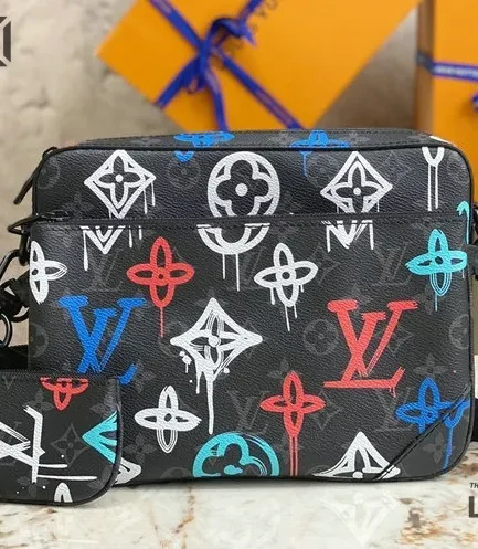 Louis Vuitton 1:1 Mirror Replica Monogram Eclipse LV Graffiti Trio Messenger Multicolor Louis Vuitton Replica Pochette Accessories