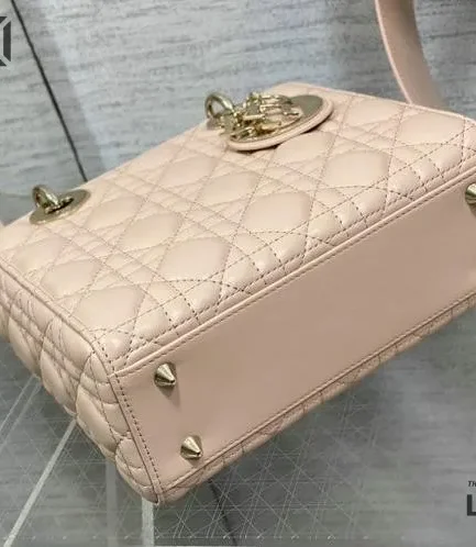 Dior 1:1 Mirror Replica Medium Lady Dior Sheepskin Soft Pink 20CM/7.9IN Christian Dior Replica Lady