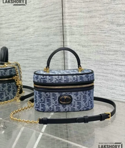 Dior 1:1 Mirror Replica Mini Vanity Case 30 Montaigne Sky Blue 16.5CM/6.5IN Christian Dior Replica 30 Montaigne