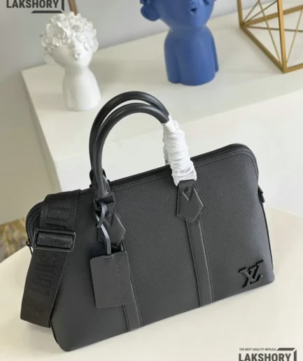 Louis Vuitton 1:1 Mirror Replica Calfskin Aerogram Takeoff Briefcase Black 38CM/15IN Louis Vuitton Replica Business Bags