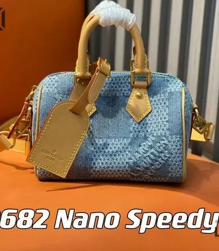Louis Vuitton 1:1 Mirror Replica Damier Denim 3D Speedy Bandouliere 18 Bleu 16CM/6.3IN Louis Vuitton Replica Speedy