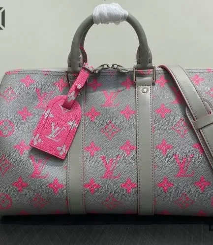 Louis Vuitton 1:1 Mirror Replica Keepall Bandoulire 35 Monogram Gray/Pink 35CM/13.8IN Louis Vuitton Replica Keepall