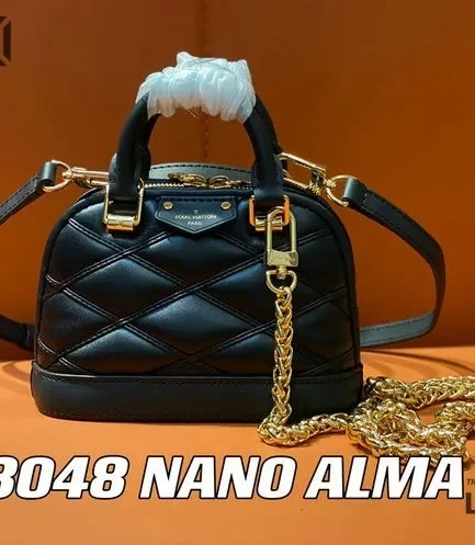 Louis Vuitton 1:1 Mirror Replica Nano Alma Malletage Black 18CM/7.1IN Louis Vuitton Replica Alma