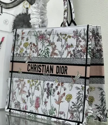 Dior 1:1 Mirror Replica Embroidered Herbarium Book Tote Multicolor White Christian Dior Replica Book Totes
