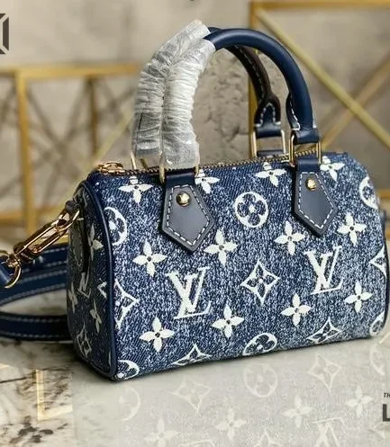 Louis Vuitton 1:1 Mirror Replica Denim Monogram Micro Speedy Bag Charm Bleu 16CM/6.3IN Louis Vuitton Replica Speedy